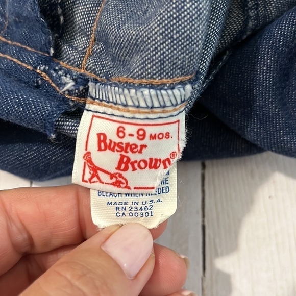 Vintage Buster Brown Overalls size 6-9 mo.  Made in USA - Picture 6 of 7